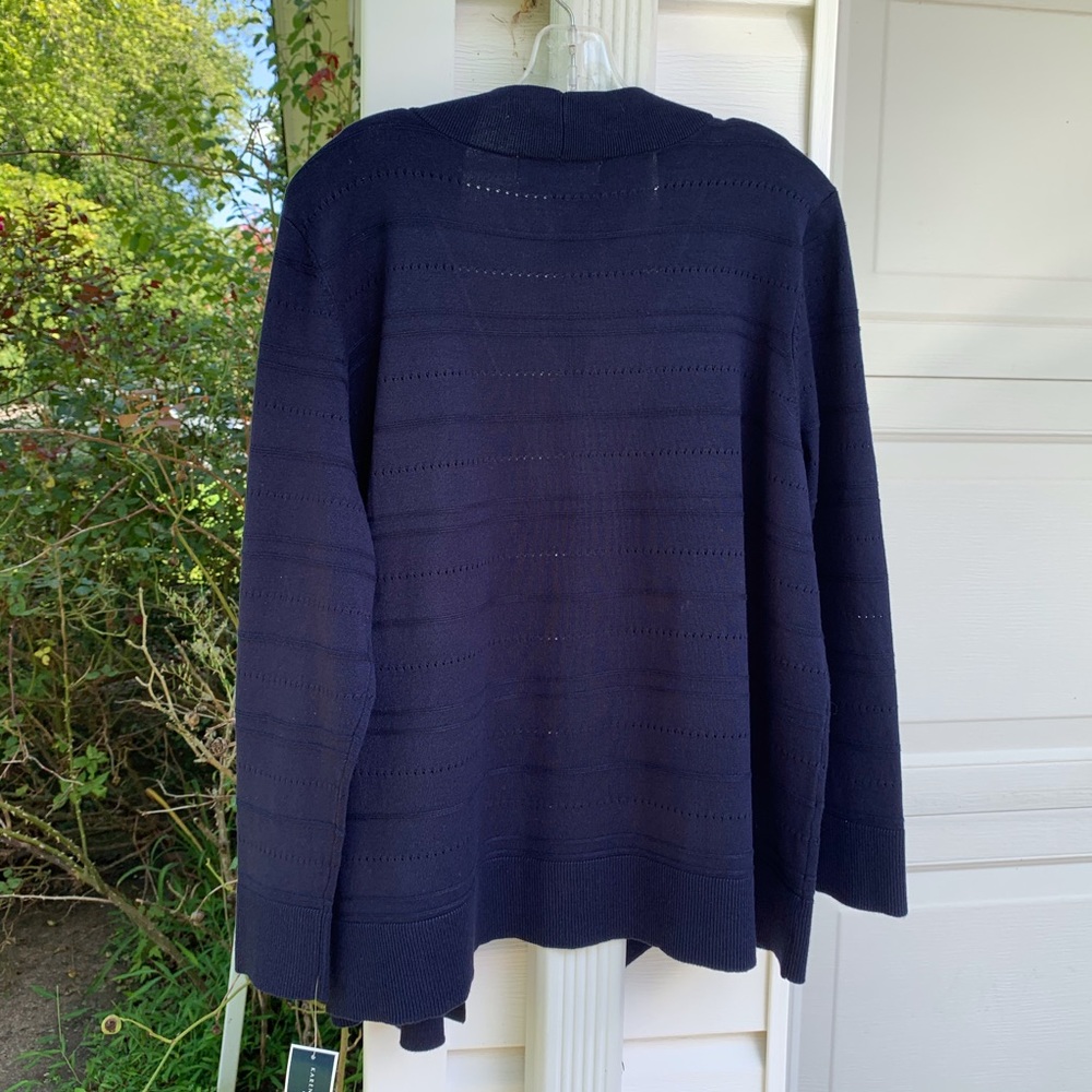NWT Karen Scott Navy Stripe Open Front Cardigan - Picture 6 of 7